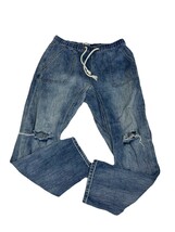 Easel Pull On Artists Distressed Jeans Pants Womens Sz L Wash Mid Rise - $25.88
