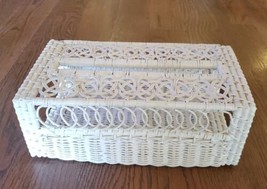 Vintage White Wicker Rectangle Tissue Box Basket Holder Boho Shabby Cottage - $16.79