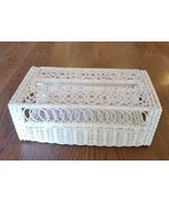 Vintage White Wicker Rectangle Tissue Box Basket Holder Boho Shabby Cottage - €14,68 EUR