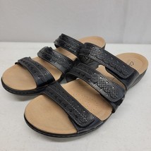 Clarks Collection Triple Strap Sandals Women&#39;s 11M Black Leather Adjustable - £19.32 GBP