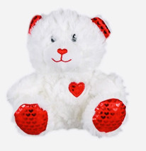 Greenbrier Small White  Fluffy Valentine Teddy Bear 5&quot; Plush Embroidered Eyes 6” - £11.46 GBP