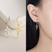 Four Point Star Earrings For Men Women Star Dangle Hoop Earrings Fine Jewelry - £13.18 GBP