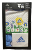Adidas Baby Girl 3pc Boxed Set Light Blue Bodysuit/Bib/Hairband 0-6M - £18.19 GBP