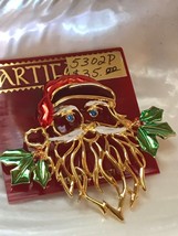 Estate JJ Artifacts Signed Goldtone Santa Claus Head w Branchy Beard Blue Rhines - £19.00 GBP