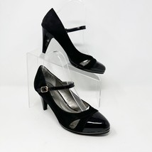 Dexflex Womens Comfort Black Vegan Suede Patent Leather Heel Pumps, Size 7 - $25.69