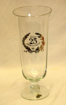 West Virginia Glass Tall Footed Vase Foil Tag Silver 25th Anniversary - $29.69