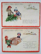 Christmas Postcards Lot Of 2 Children Outdoors Whitney Vintage Embossed Original - £19.96 GBP