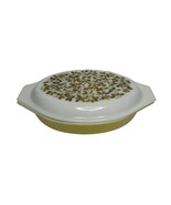 Vintage Pyrex Oval Divided Casserole Dish W/Olive Print Lid 1.5 Qt Yello... - $29.69