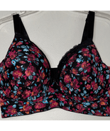 Vibrant Floral Lace Bra - Black and Pink - $182.66 MXN