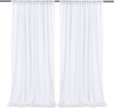 10&#39; X 10&#39; White Wrinkle-Free Sheer Chiffon Fabric Backdrop Curtains For Wedding - £29.02 GBP