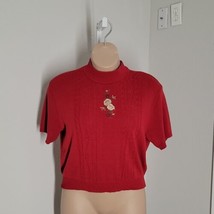 Nikki Knit Cute Sweater Blouse ~ Sz XL ~ Red ~ Short Sleeve ~ Mock Neck - £16.48 GBP
