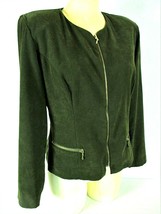 Worthington womens Sz 8 L/S green GOLD ZIP faux SUEDE jacket (C5)PMT - $10.68