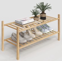 Natural Bamboo Shoe Rack Small Entryway Storage 2 Tier Shelf - $27.28