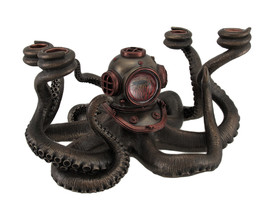 Incredibly Cool Steampunk Diver Octopus 4 Candle Candelabra - $178.19