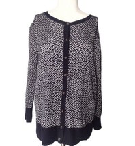 Ann Taylor Lightweight Button Up Cardigan Sweater Size L Navy White Crackle - $18.80