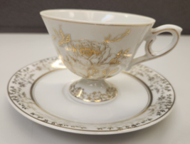 Vintage Norcrest Teacup Saucer 50th Anniversary Gold Gilding Porcelain - $20.90