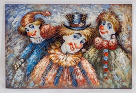Gorgeous Acrylic Painting of Three Clowns by C Zasher 36&quot; x 24&quot; - £946.16 GBP