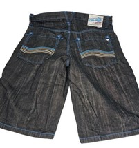 5ive Jungle Jean Shorts Mens 38 Black &amp; Blue Contrast Stitch Baggy Streetwear - £23.70 GBP