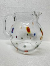 Handblown Murano-Style Clear Glass Bulb Shaped &quot;Millefiori&quot; Pitcher - Large - £54.90 GBP