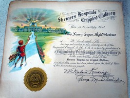 Vintage Shriners Hospital High Priestess Document 1940s - $113.85 MXN