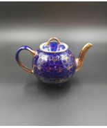 Vintage Hall Teapot &amp; Lid Cobalt Blue &amp; Gold French Flower Design H80 - £21.42 GBP