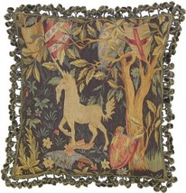 Aubusson Throw Pillow 22x22, Unicorn Shields Handwoven Wool, Velvet - £343.22 GBP