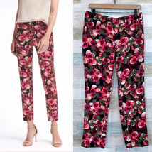 Banana Republic Floral Avery Ankle Dress Pants Pink Black Mid Rise Womens 4 - $34.65