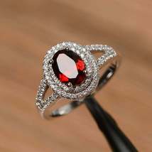 2.20Ct Oval Cut Red Garnet Halo Women&#39;s Wedding Vintage Ring 14K White Gold Over - £67.07 GBP