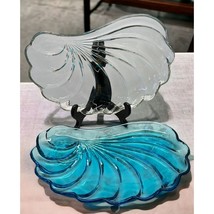 Hazel Atlas Snack Plates Vintage Capri Seashell 2 Piece Blue Clear Set - £15.99 GBP