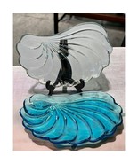 Hazel Atlas Snack Plates Vintage Capri Seashell 2 Piece Blue Clear Set - £15.69 GBP