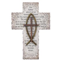 Ichthys Wall Cross with Our Father Lord&#39;s Prayer Resin 10&quot; H Catholic Home Gift - £22.41 GBP