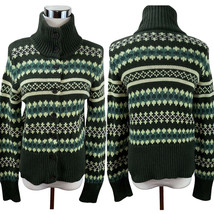 Ann Taylor Fair Isle Intarsia Striped Substantial Cotton Cardigan Sweater Chunky - £19.74 GBP
