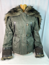 Vintage G-Unit Green &amp; Black Zip Fur Hooded Winter Jacket Coat Women&#39;s Sz Medium - £78.95 GBP