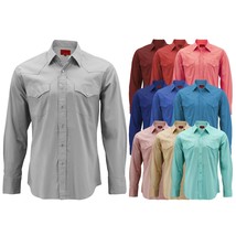 Men&#39;s Pearl Snap Button Long Sleeve Western Slim Fit Stretch Cowboy Dress Shirt - £24.29 GBP
