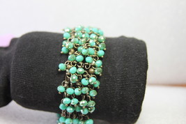 Plunder Bracelet (New) Chloe - Antique Gold Elastic W/ Turquoise Beads (PB221) - £20.68 GBP