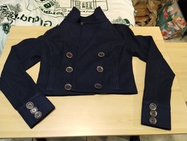 Guess Crop Pea Coat Women&#39;s Sz L Blue Lined Y2K Wool Blend Double Breast - $704.45 MXN