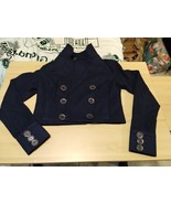 Guess Crop Pea Coat Women&#39;s Sz L Blue Lined Y2K Wool Blend Double Breast - $704.45 MXN