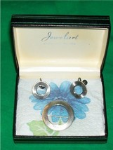 Vtg Jewel Art Sterling Silver Jewelry Set Gift Box Pin Earrings Brooch Retro Mod - £29.35 GBP