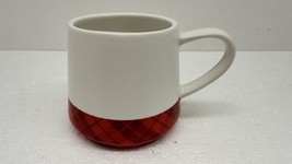 Peet&#39;s Coffee Mug Red Tartan Plaid Base White Ceramic - $16.78