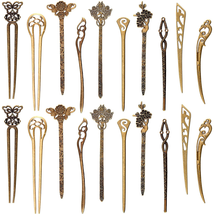 20 Pieces Hair Sticks Vintage Bronze Hair Chopsticks Chinese Hair Pins Antique D - £15.04 GBP