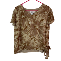 Chadwicks Floral Side Tie Top Womens 14 Short Sleeves V Neck Lined 100% Silk - £10.79 GBP