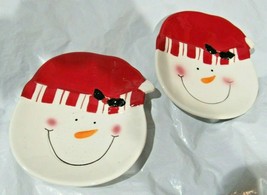 Set of 2 Ceramic Santa with Red Hat Holiday Dish 6&quot;x6&quot; by Merry Brite - £11.71 GBP