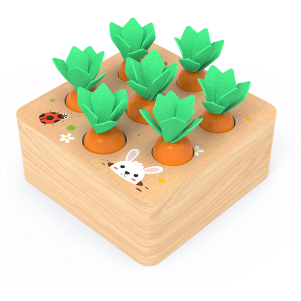 Matching Puzzle Kids Wooden Block Pulling Carrot Game Montessori Toy Block Set - £17.36 GBP