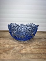 Blue L E Smith glass bowl Irrediscent Blue Glass Sawtooth Edge Rare - $32.71