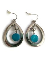 Turquoise &amp; Silver Tone Teardrop Hoop Earrings - £8.83 GBP