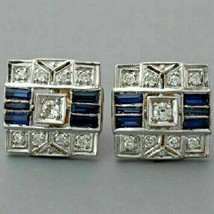 1.10Ct CZ Sapphire Vintage Antique Style Stud Earrings 14K White Gold Plated - £90.47 GBP