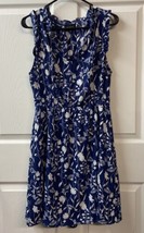 Lucky Brand Sleeveless Dress Womens L Blue Floral length V Neck Tie - £18.87 GBP
