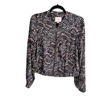 Ann Taylor LOFT Size Small Black Floral Print Full Zip Jacket Lightweight - £11.17 GBP