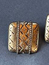 Large Etched &amp; Beaded Southwest Patterned Square SIlvertone Post Earring... - $11.29