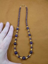 (v306-B) 20&quot; long purple Amethyst gemstone bead + gold brass beaded Necklace - £53.22 GBP